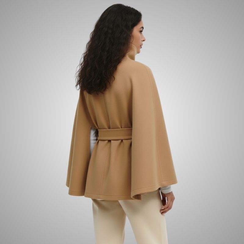 Stella Women’s Lightweight Jacket – High Collar Coat with Flared Cape Sleeves Design