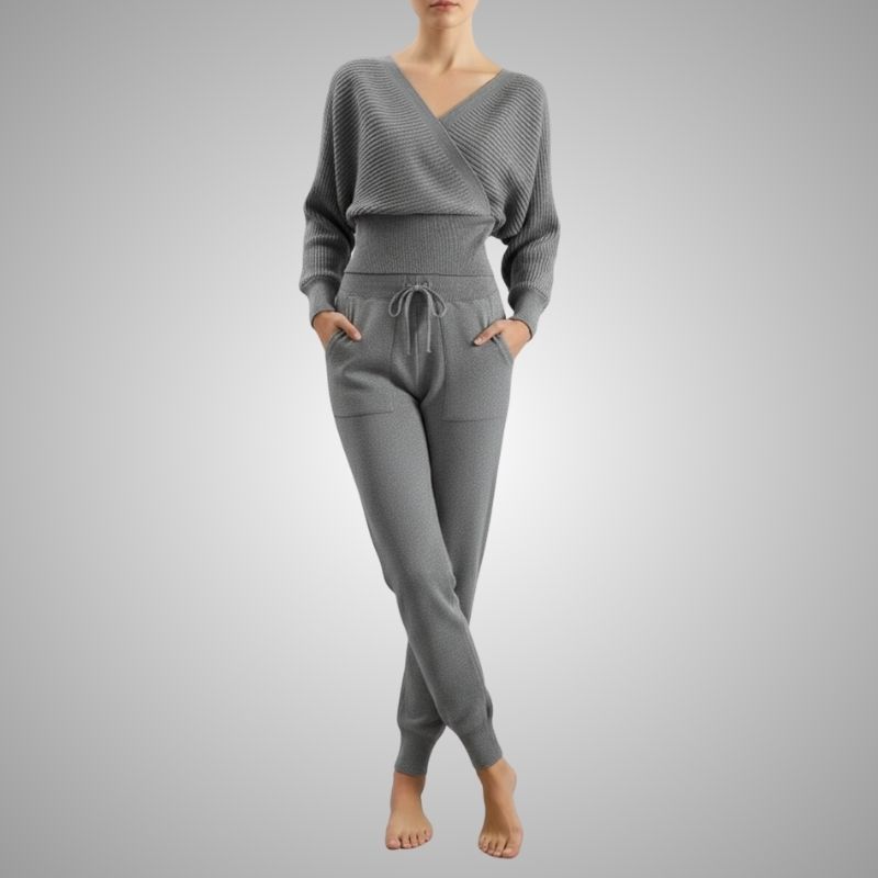 Anna Women's Loungewear Set – Soft Cotton-Blend Sweater Co-Ord with Tapered Joggers