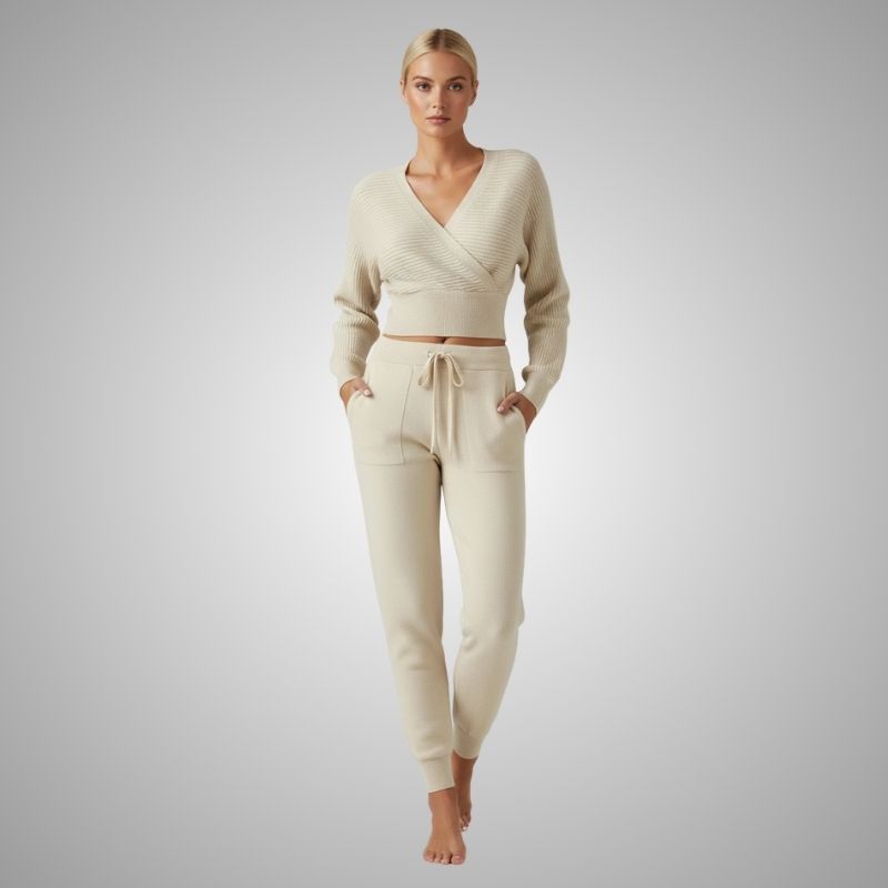 Anna Women's Loungewear Set – Soft Cotton-Blend Sweater Co-Ord with Tapered Joggers