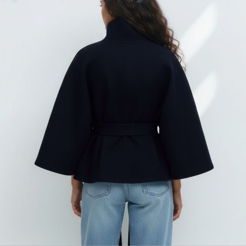 Stella Women’s Lightweight Jacket – High Collar Coat with Flared Cape Sleeves Design