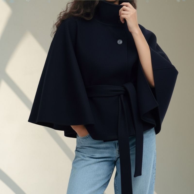 Stella Women’s Lightweight Jacket – High Collar Coat with Flared Cape Sleeves Design