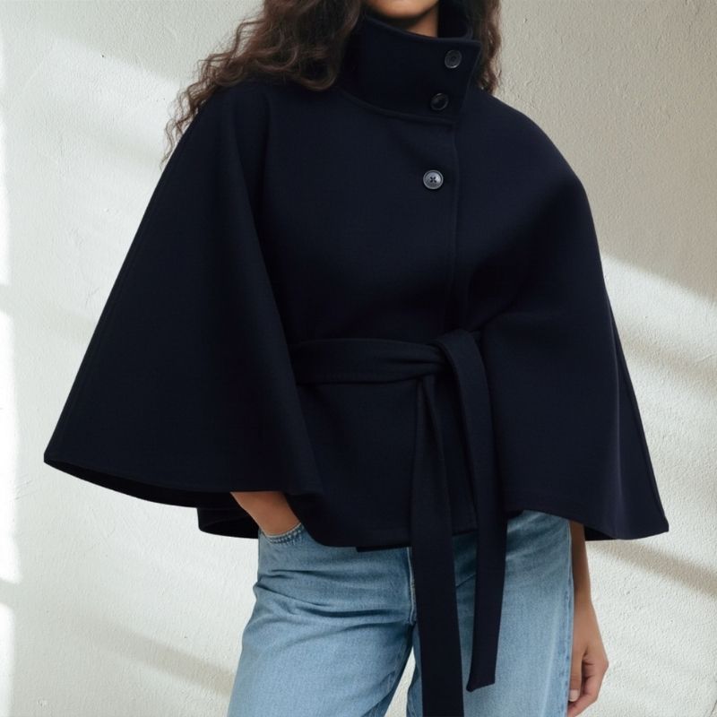 Stella Women’s Lightweight Jacket – High Collar Coat with Flared Cape Sleeves Design