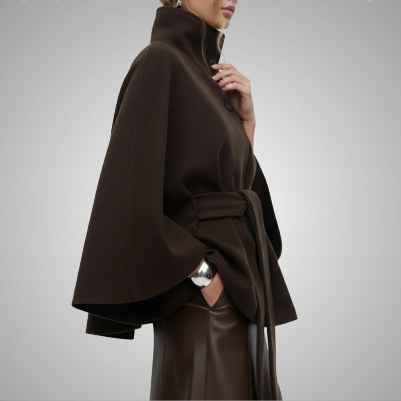 Stella Women’s Lightweight Jacket – High Collar Coat with Flared Cape Sleeves Design
