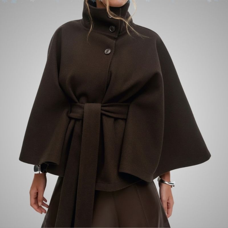 Stella Women’s Lightweight Jacket – High Collar Coat with Flared Cape Sleeves Design