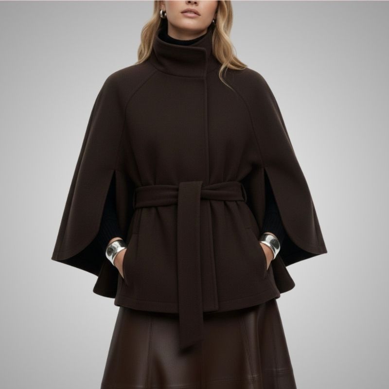 Stella Women’s Lightweight Jacket – High Collar Coat with Flared Cape Sleeves Design