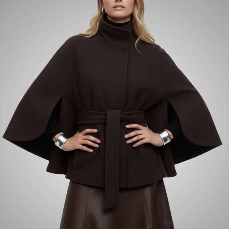 Stella Women’s Lightweight Jacket – High Collar Coat with Flared Cape Sleeves Design