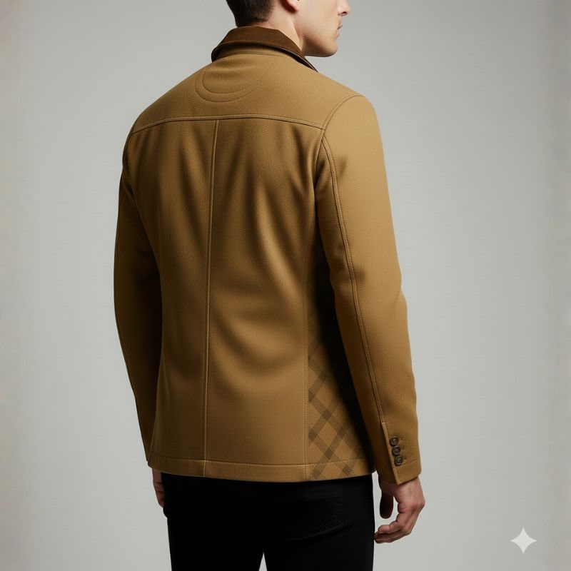 Fabio Men’s Field Jacket – Heavy Cotton Twill with Suede Jacket with Checked Lining