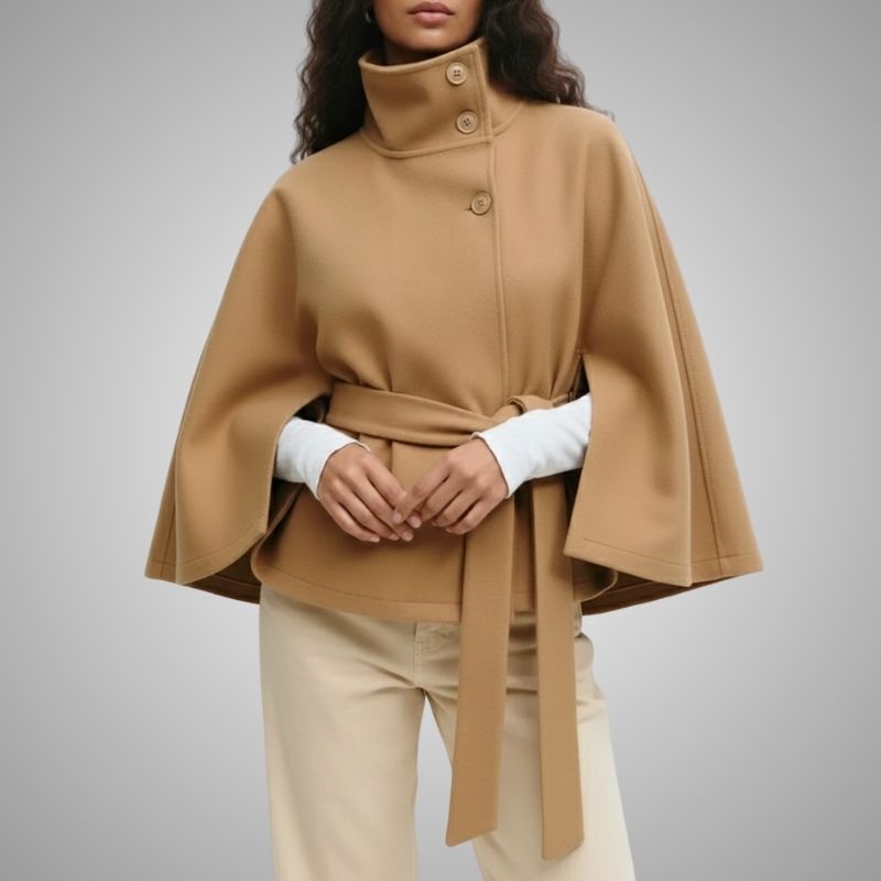 Stella Women’s Lightweight Jacket – High Collar Coat with Flared Cape Sleeves Design