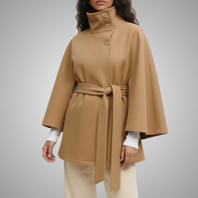 Stella Women’s Lightweight Jacket – High Collar Coat with Flared Cape Sleeves Design