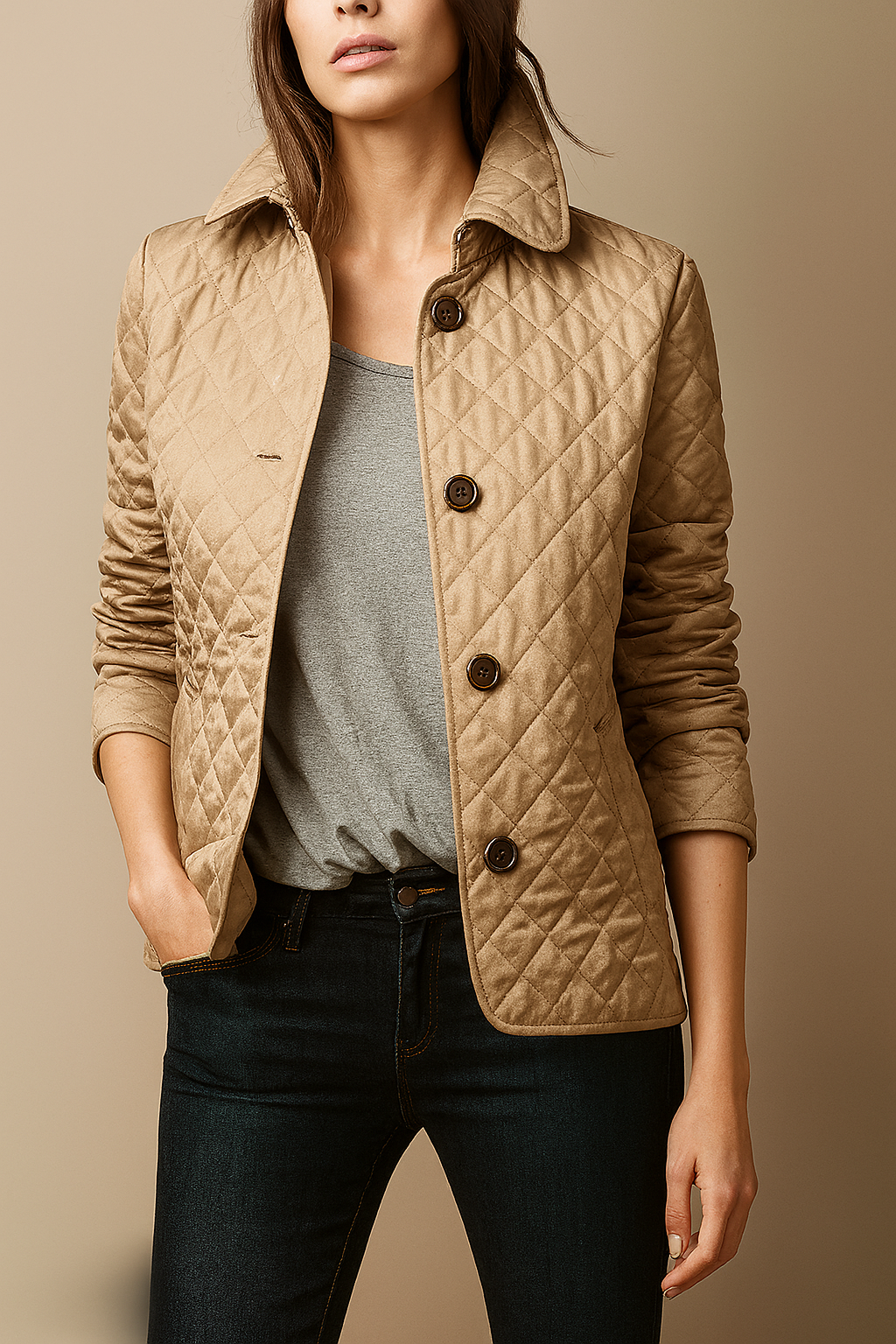 Liv Women’s Quilted Coat – Button-Up Winter Jacket for Office & Streetwear