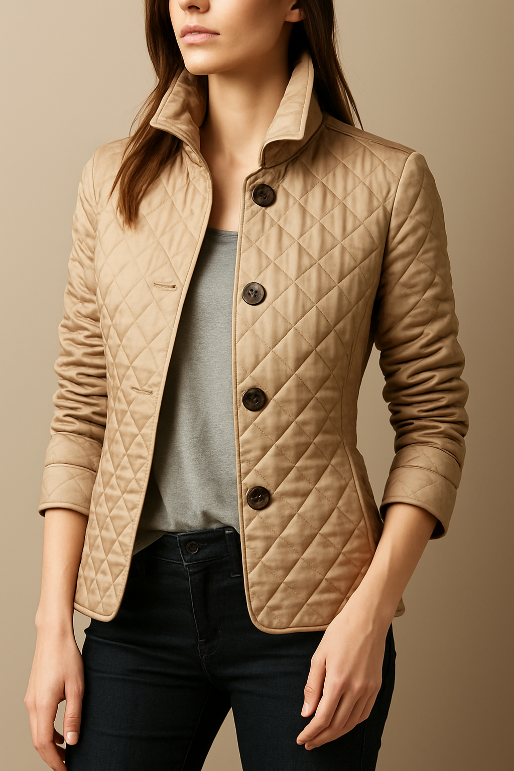 Liv Women’s Quilted Coat – Button-Up Winter Jacket for Office & Streetwear