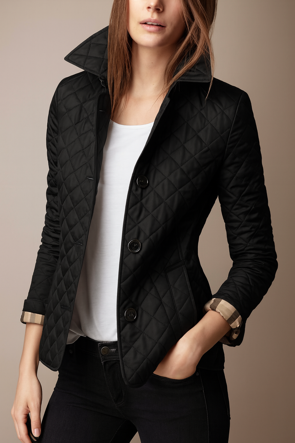 Liv Women’s Quilted Coat – Button-Up Winter Jacket for Office & Streetwear