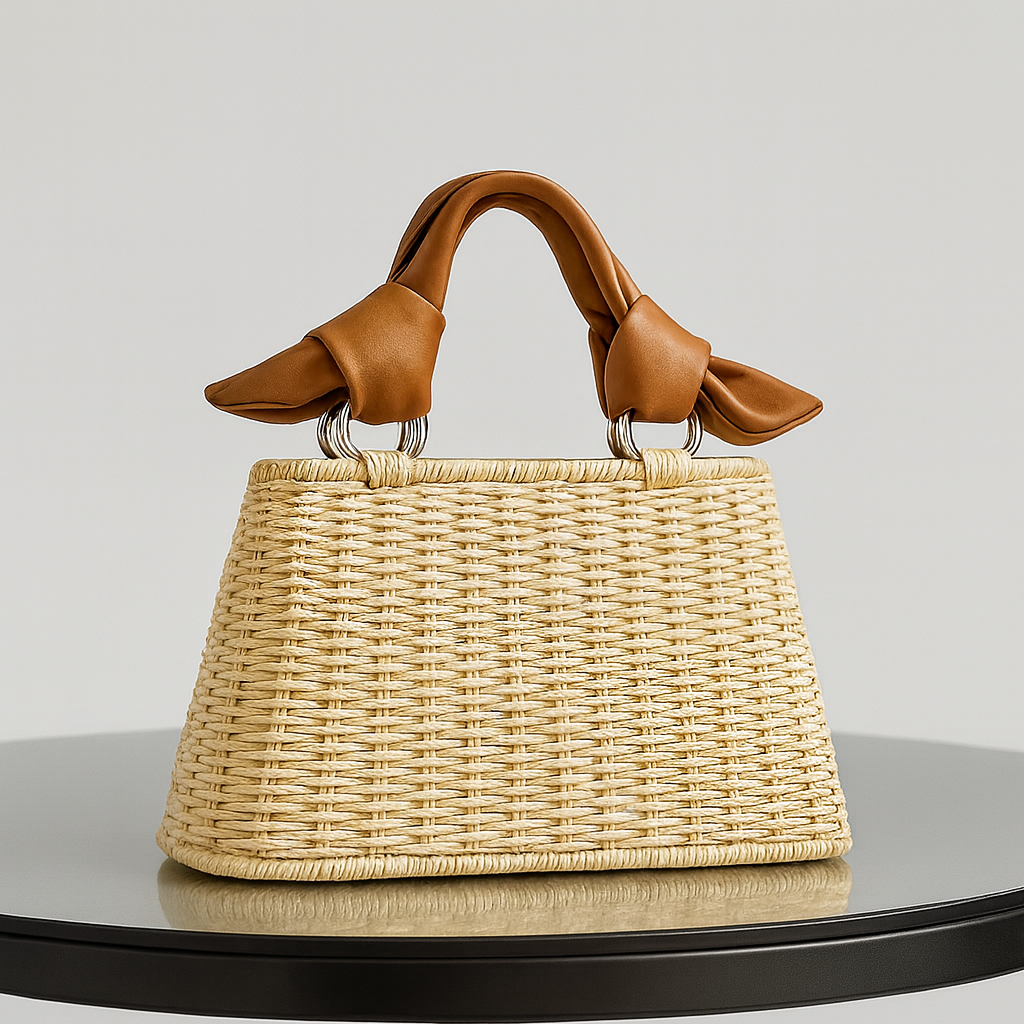 Salomé Women’s Hand-Woven Straw Handbag – Soft Leather Handles & Silk Lined Interior