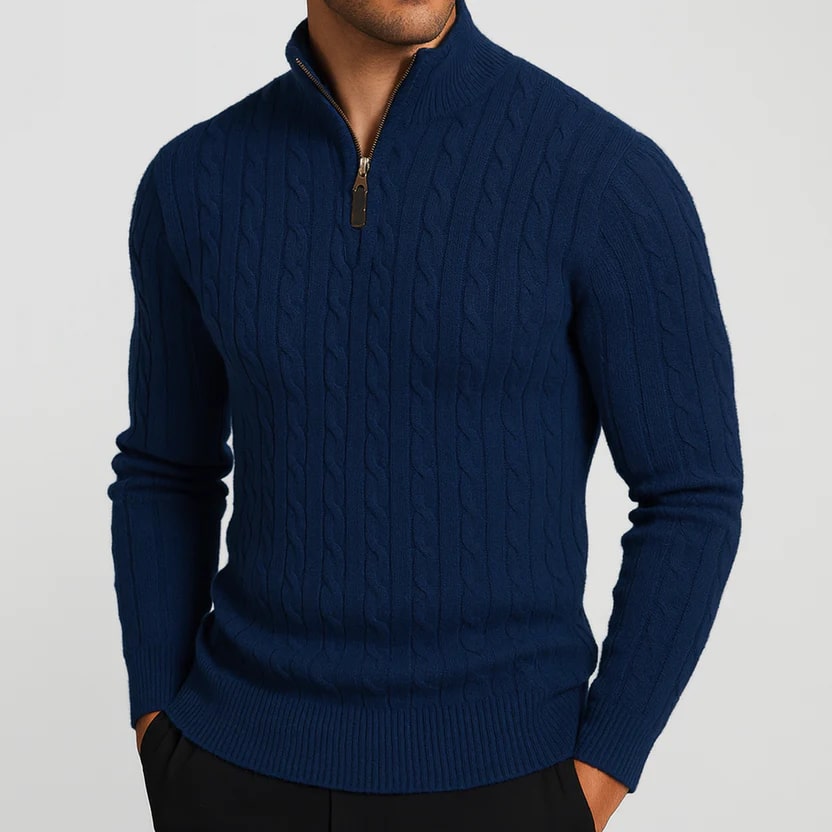 Haris Men’s Quarter-Zip Sweater – Wool-Blend Pullover with Ribbed Collar