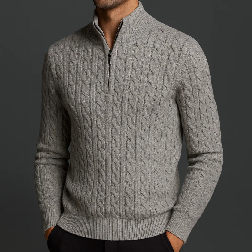 Haris Men’s Quarter-Zip Sweater – Wool-Blend Pullover with Ribbed Collar