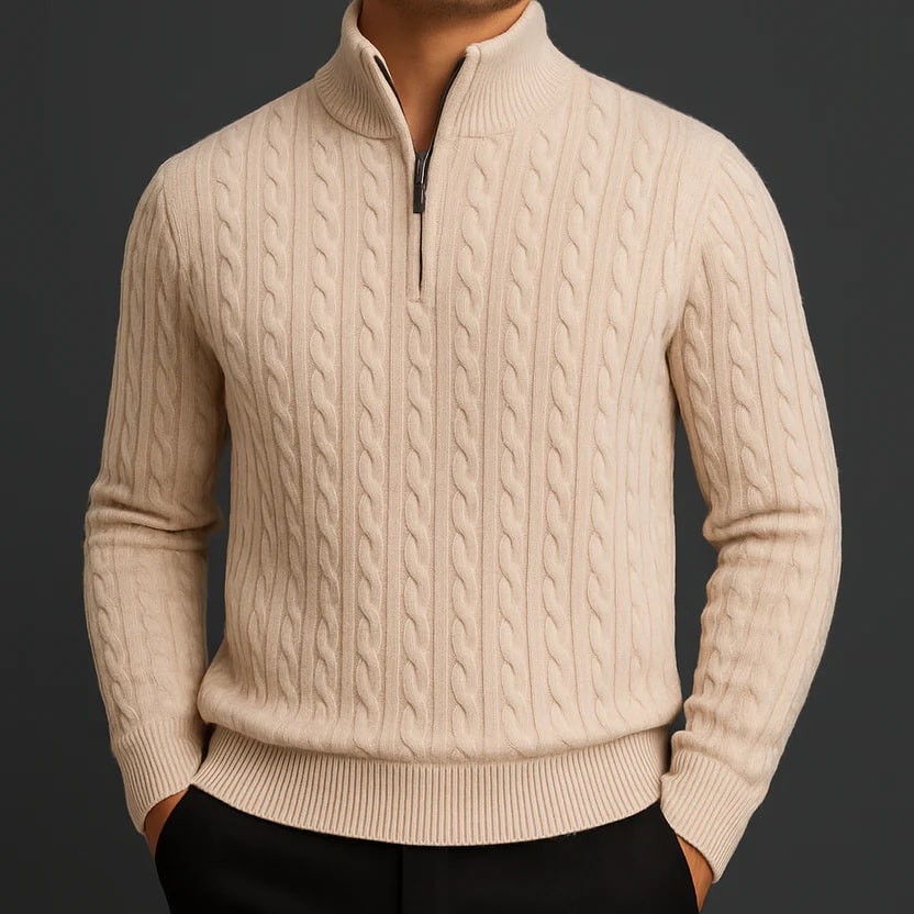 Haris Men’s Quarter-Zip Sweater – Wool-Blend Pullover with Ribbed Collar