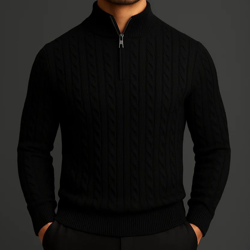 Haris Men’s Quarter-Zip Sweater – Wool-Blend Pullover with Ribbed Collar