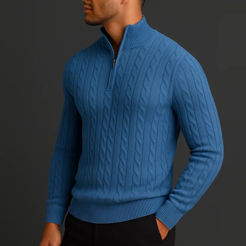 Haris Men’s Quarter-Zip Sweater – Wool-Blend Pullover with Ribbed Collar