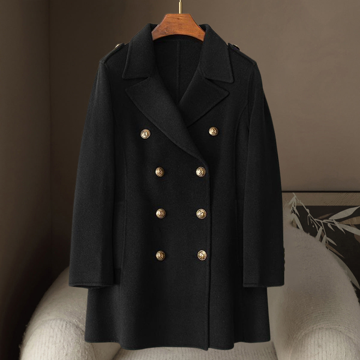Marlies Women’s Wool Cashmere Coat – Double-Breasted Mid-Length with Tailored Fit