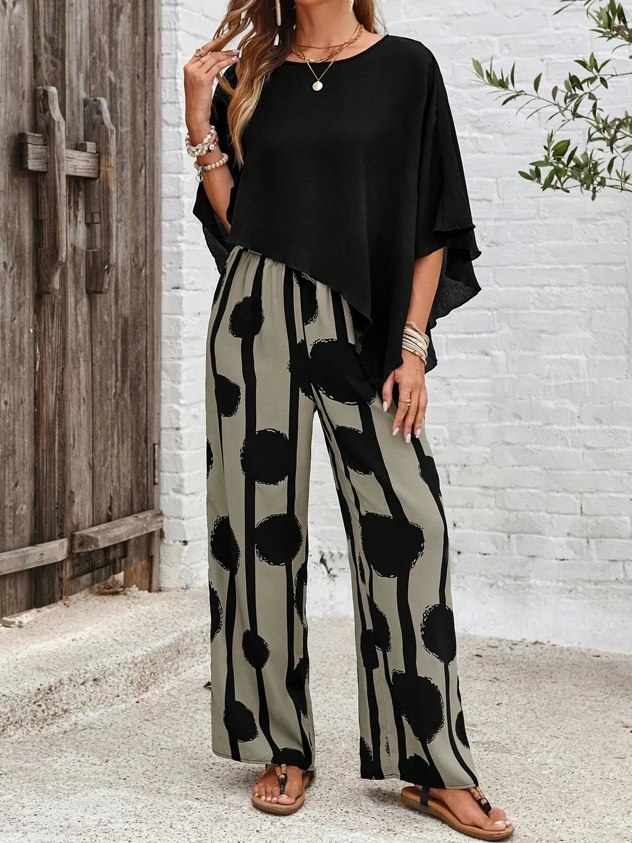 Talia | Asymmetric Top & Printed Pants Set