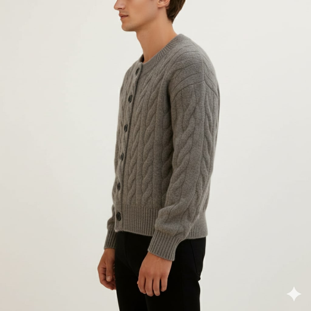 Anton Men’s Cardigan – Cable Knit Cardigan with Classic Button-Up Style