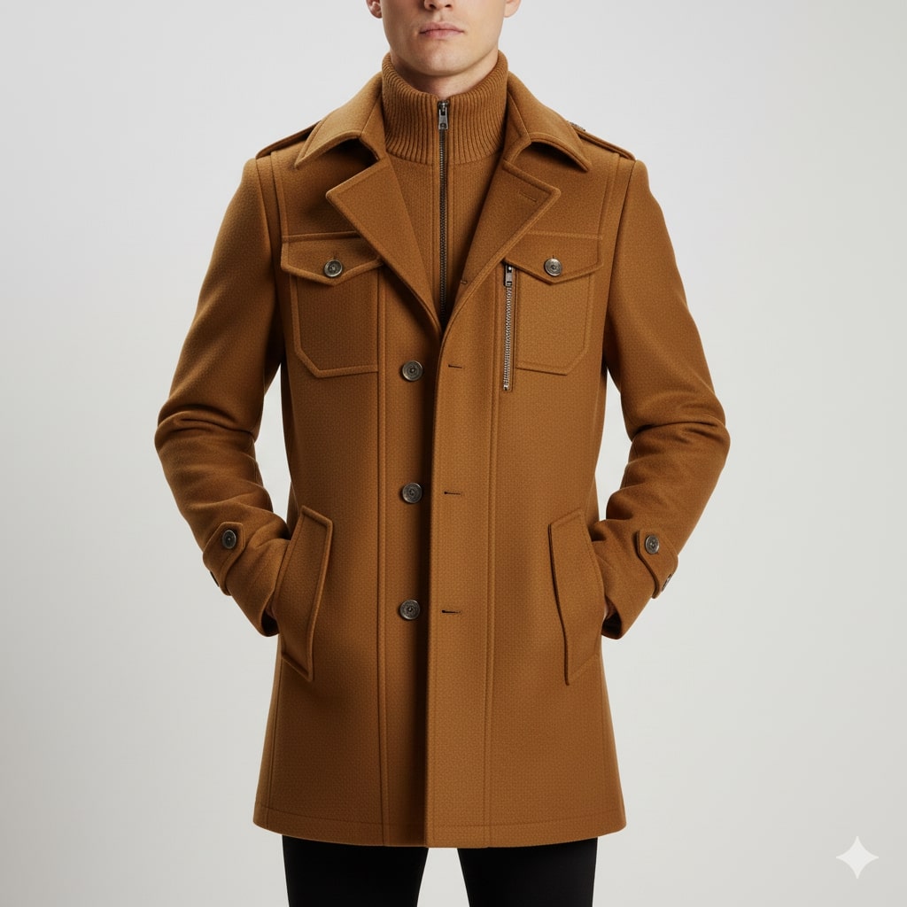 Orlando Men’s Wool Jacket – Wool Winter Coat with Tailored Collar & Utility Pocket