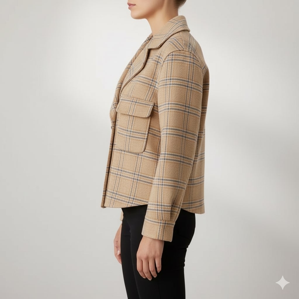 Chloé Women’s Plaid Wool Jacket – Double-Sided Wool with Cropped Jacket