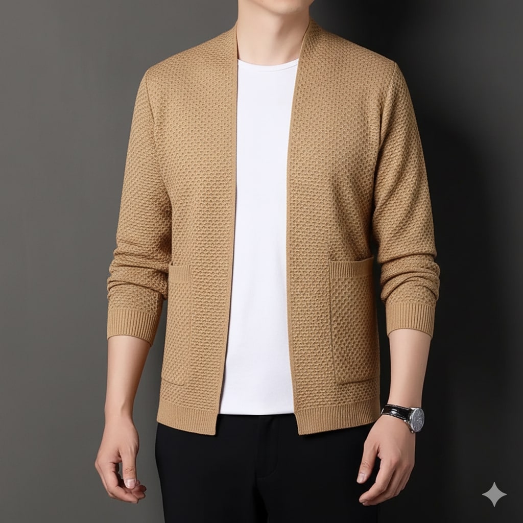 Pablo Men’s Jacquard Knit Cardigan – Soft Touch Embossed Cotton Cardigan