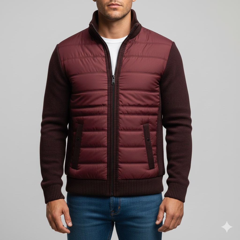 Magnus Men’s Fleece Jacket – Knit Sleeve Hybrid Zip-Up Lightweight Jacket