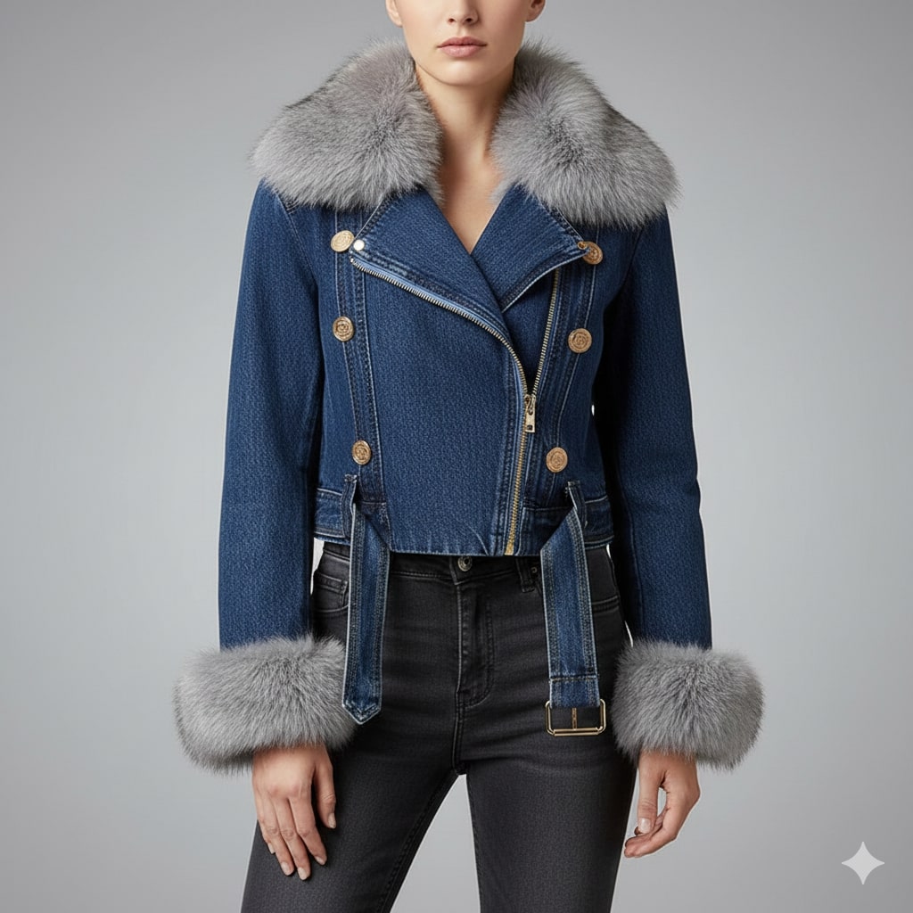 Zara Women's Denim Jacket – Soft Lined Women’s Jacket with Warm Fur Collar & Cuffs