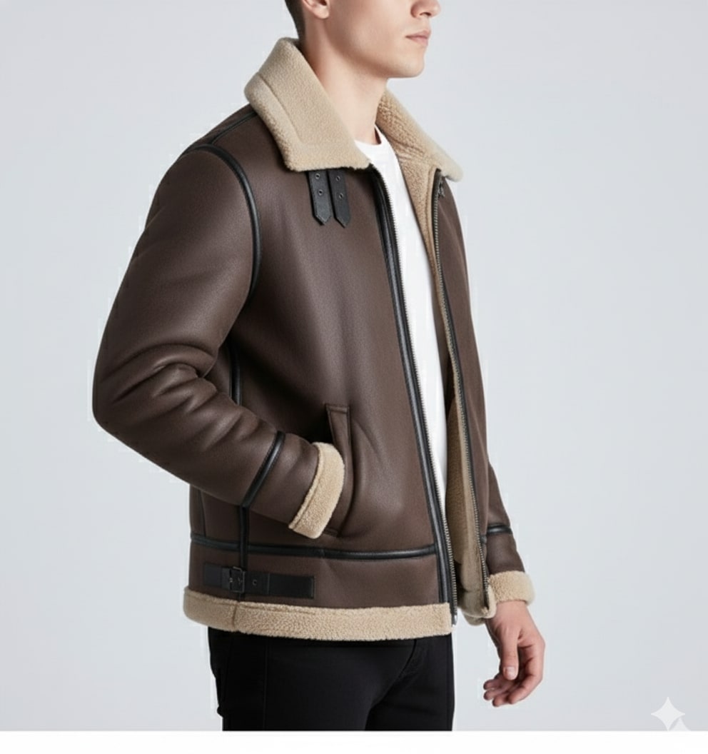 Daan Men's Shearling Jacket – Heavyweight Leather Jacket with Structured Fit