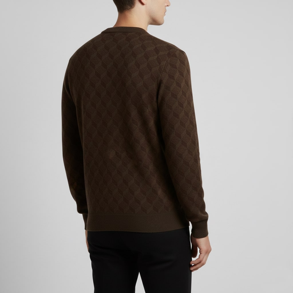 Martin Men’s Knit Sweater – Soft Geometric Pattern with Ribbed Crew Neck Sweater