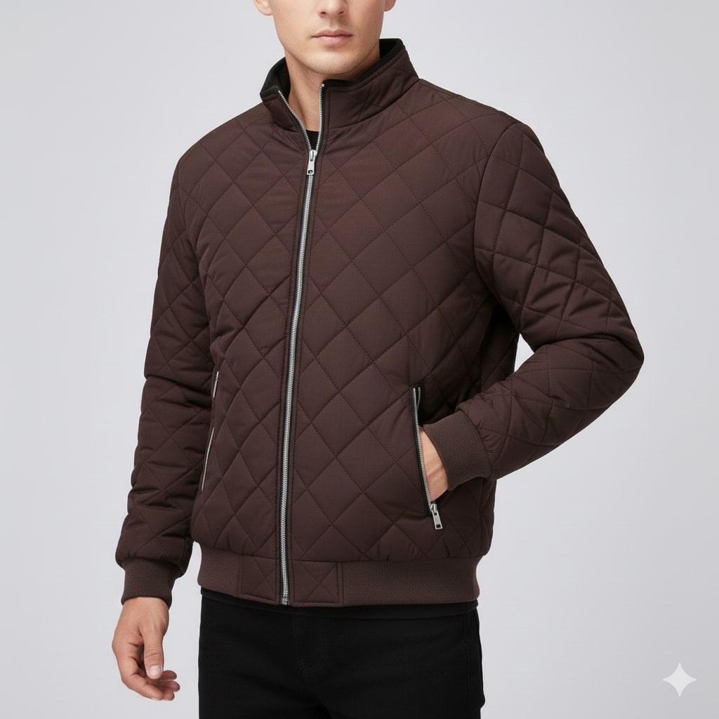 Roel Men’s Quilted Jacket – Diamond Quilted Fleece-Lined Zip-Up Jacket