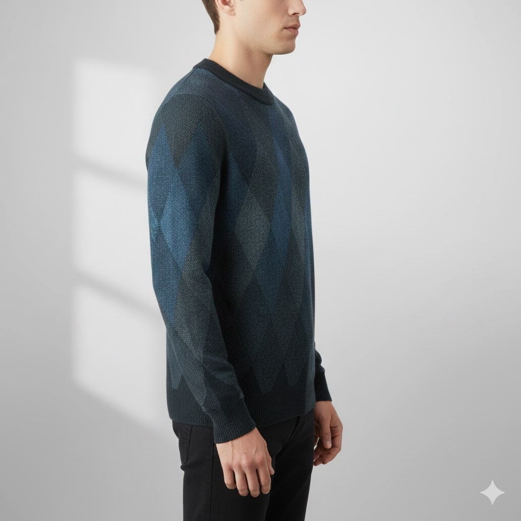 Caleb Men’s Knit Sweater – Premium Wool-Blend Argyle Crewneck Pullover