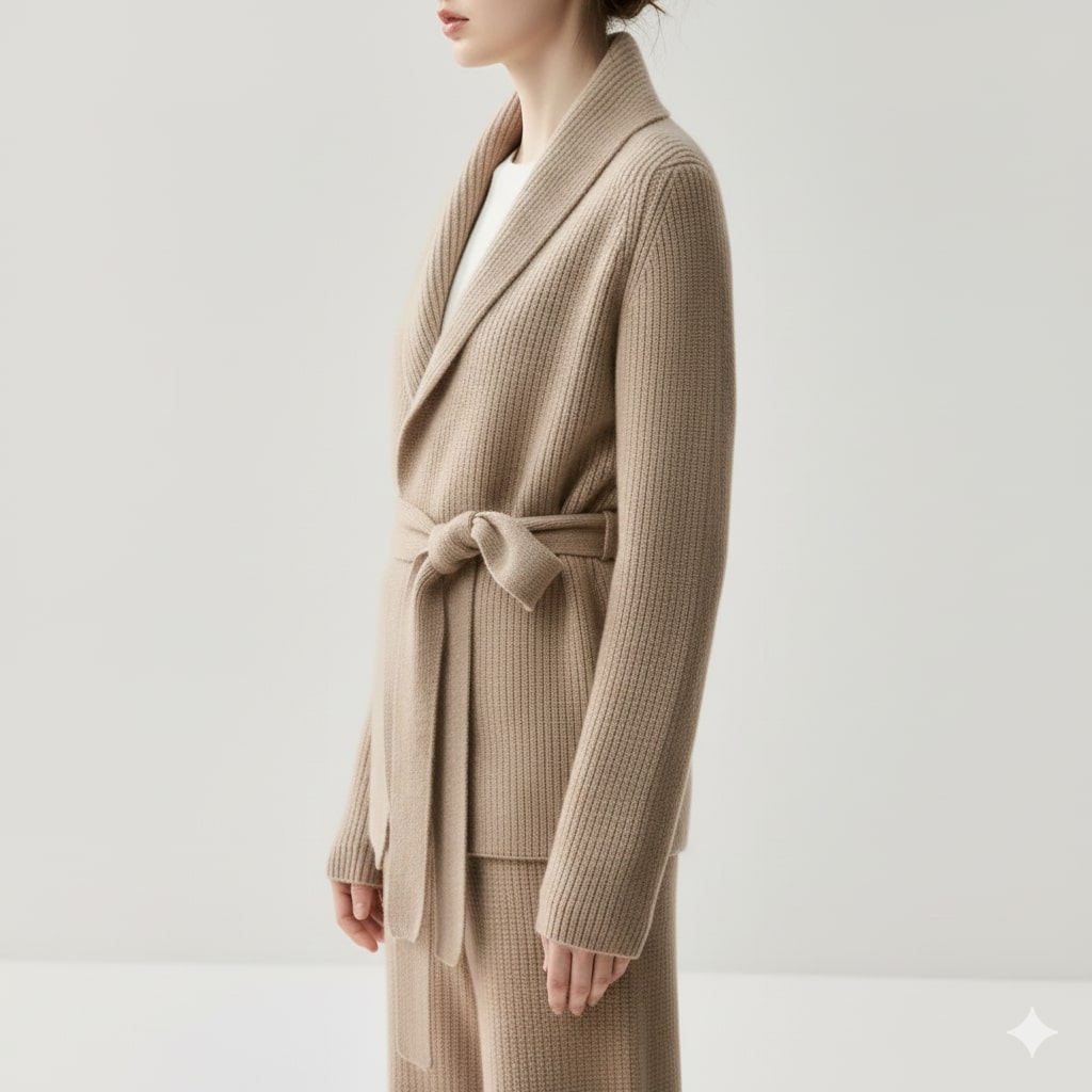 Alina Women’s Belted Cardigan – Soft  Wool Ribbed Knit with Waist Tie