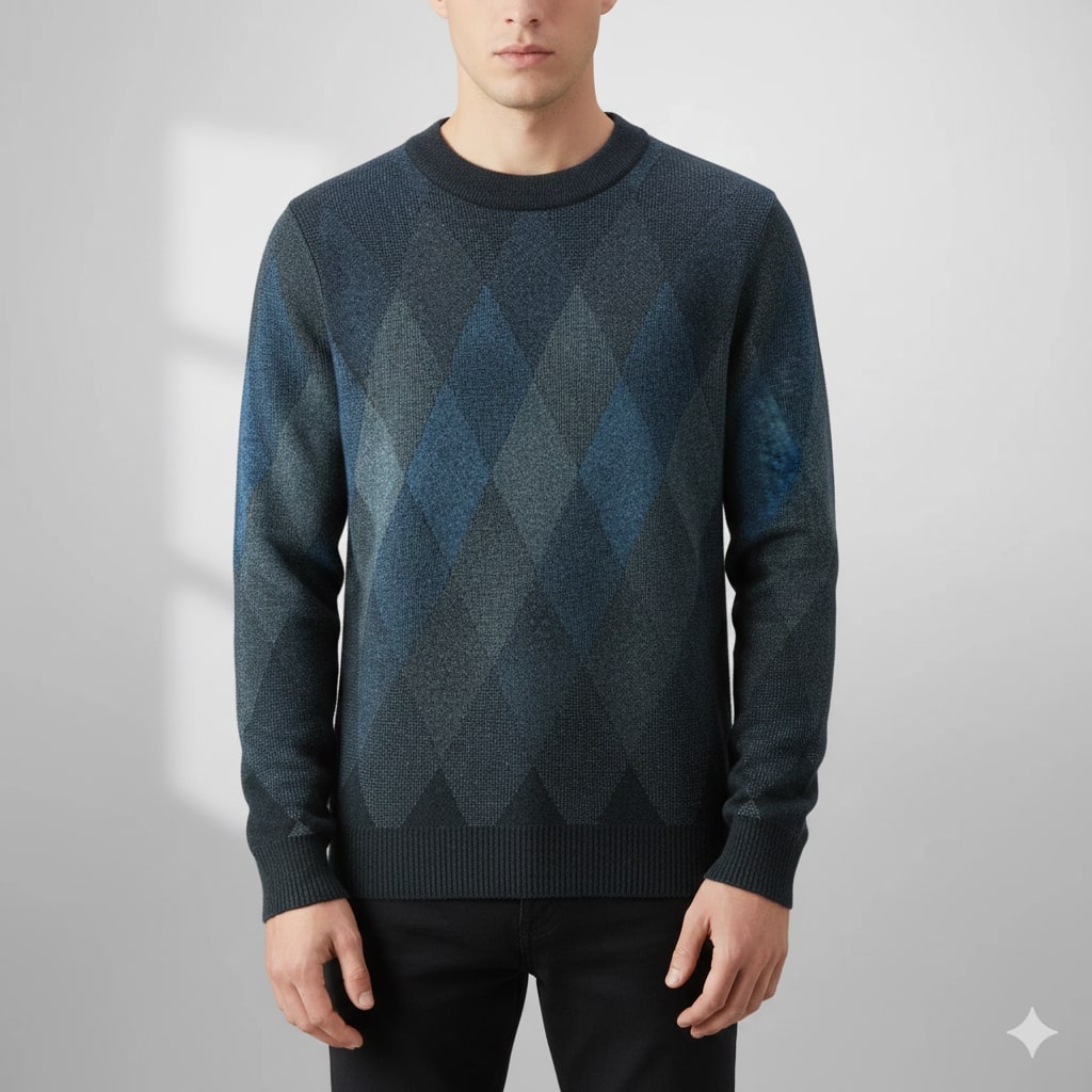 Caleb Men’s Knit Sweater – Premium Wool-Blend Argyle Crewneck Pullover