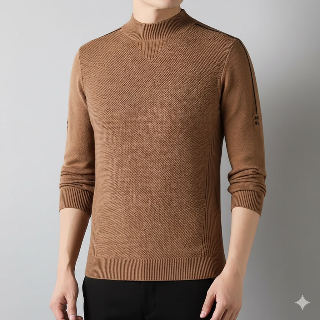 Finn Men’s Knit Sweater – Jacquard Knit Mock-Neck Pullover for Everyday Comfort