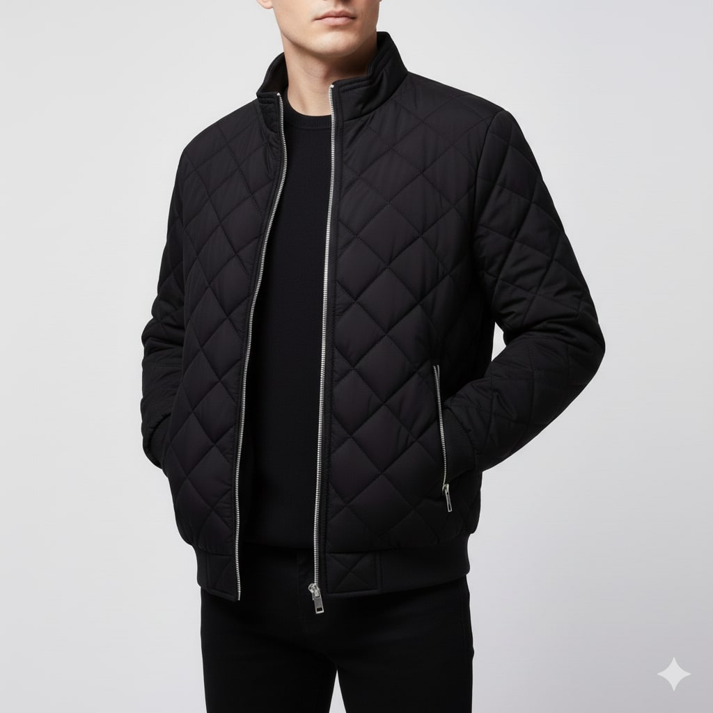 Roel Men’s Quilted Jacket – Diamond Quilted Fleece-Lined Zip-Up Jacket