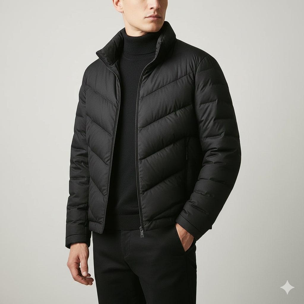 Alessandro Men’s Puffer Jacket – Lightweight Down Coat with Chevron Quilting