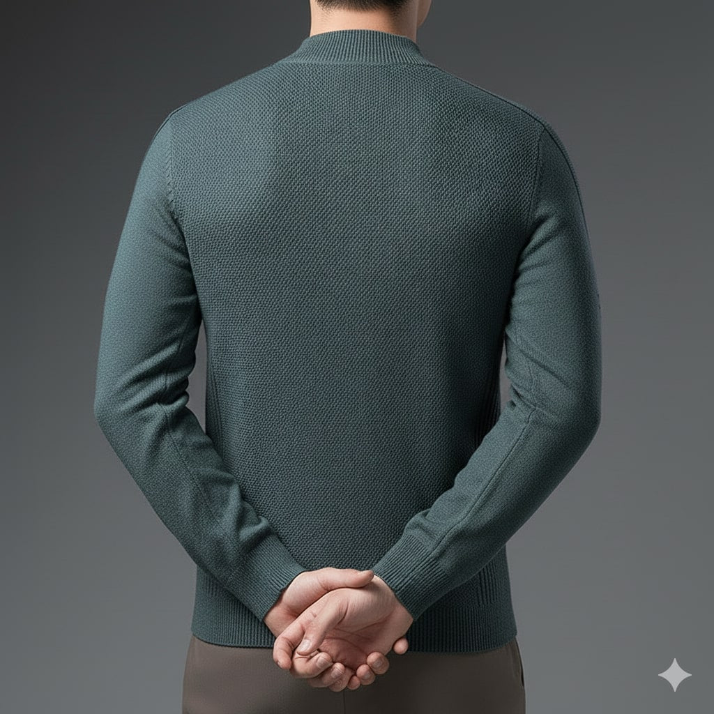 Finn Men’s Knit Sweater – Jacquard Knit Mock-Neck Pullover for Everyday Comfort