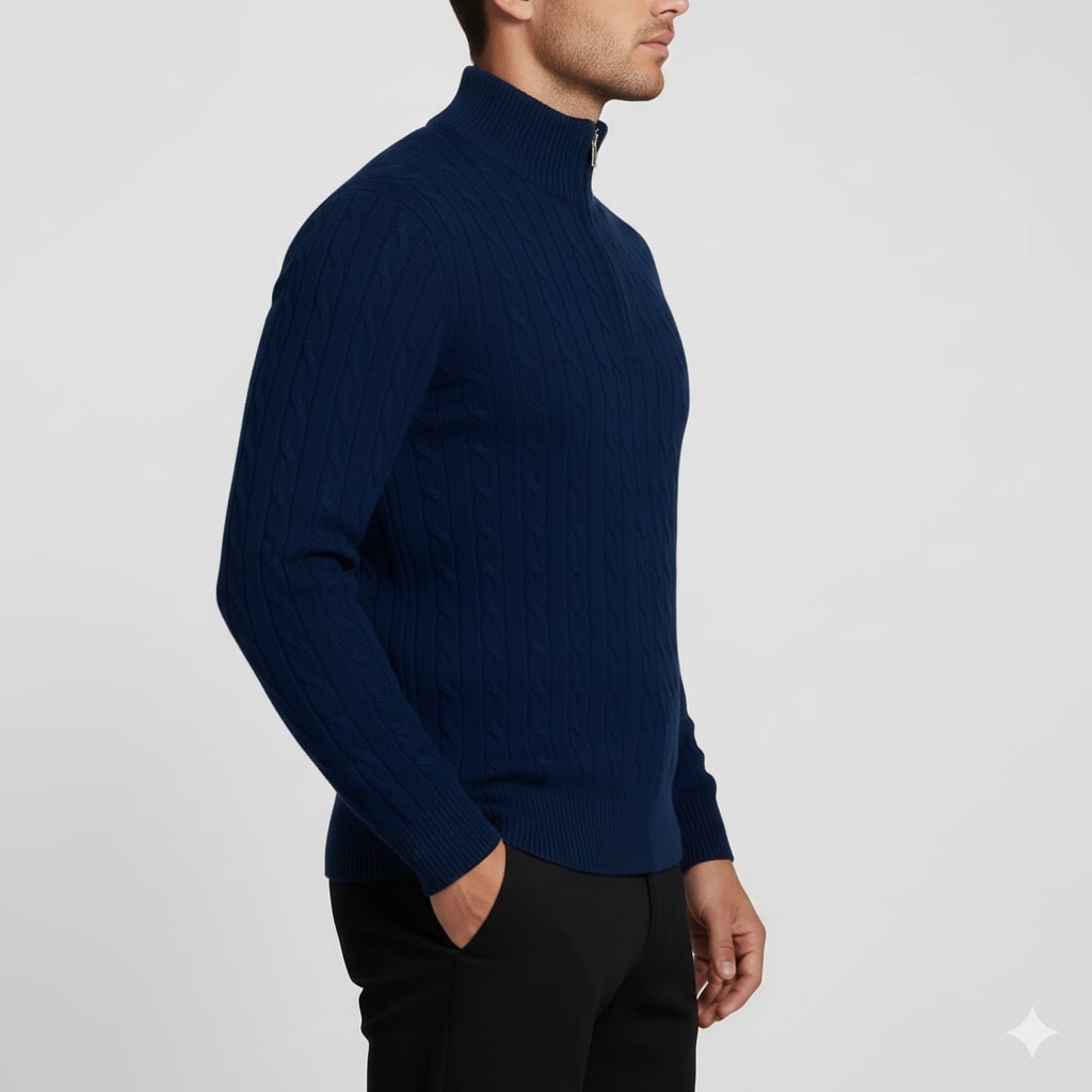 Haris Men’s Quarter-Zip Sweater – Wool-Blend Pullover with Ribbed Collar