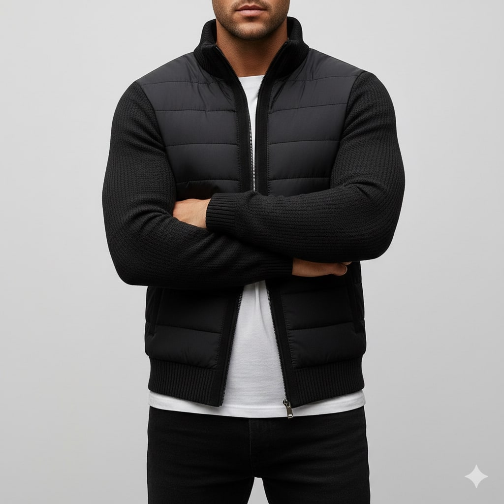 Magnus Men’s Fleece Jacket – Knit Sleeve Hybrid Zip-Up Lightweight Jacket