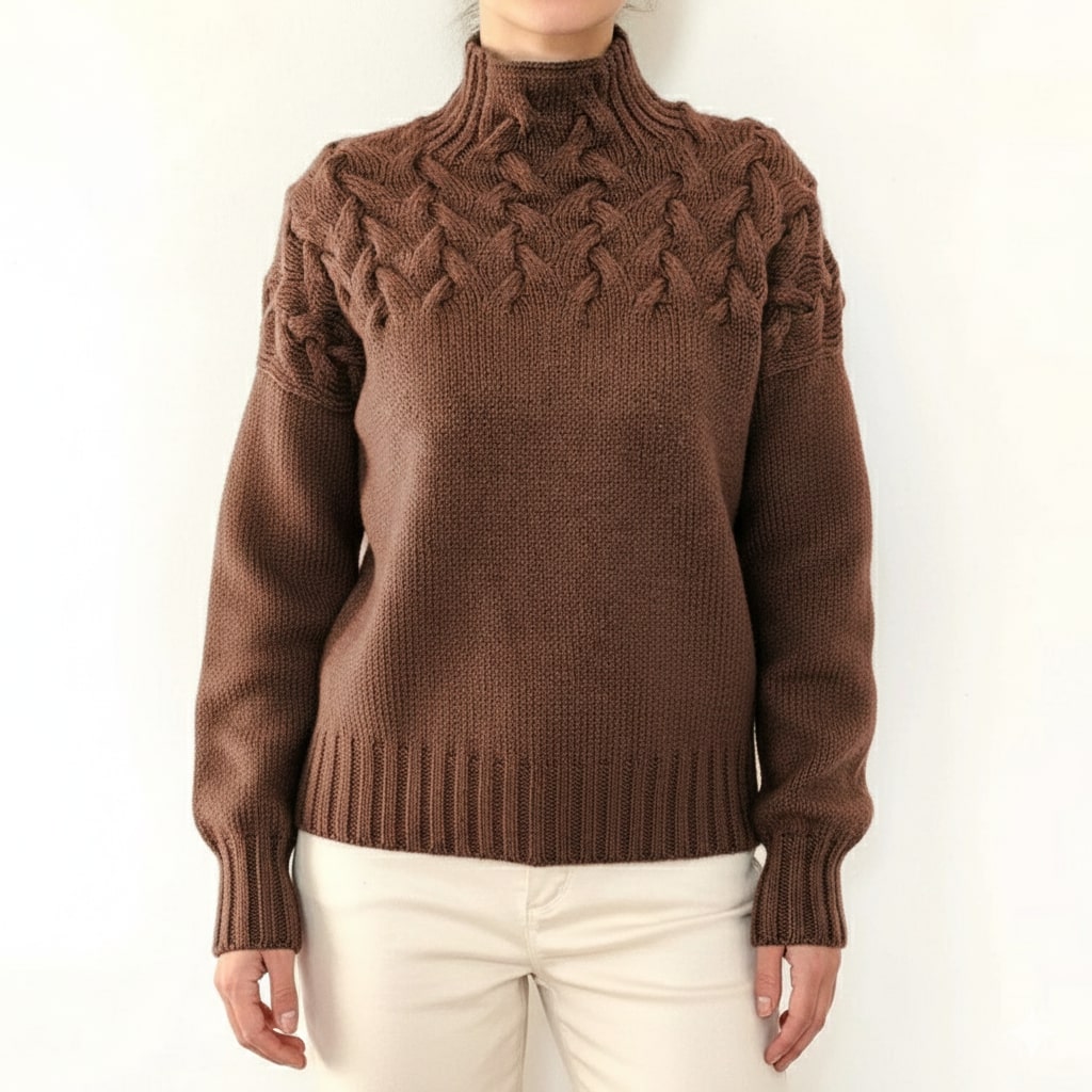 Yara Women’s Knit Jumper – Textured Soft High-Neck Pullover for Autumn