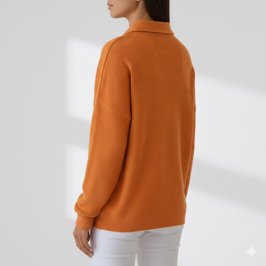 Angelina Women’s Knit Polo Sweater – Soft Ribbed Texture with Feminine Drape