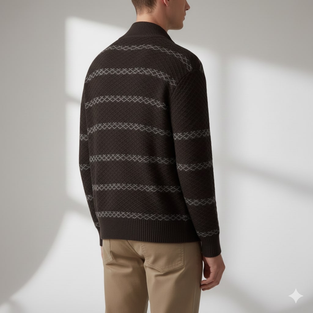 Mateo Men’s Zip-Up Cardigan – Textured Knit Sweater with Structured Stand Collar