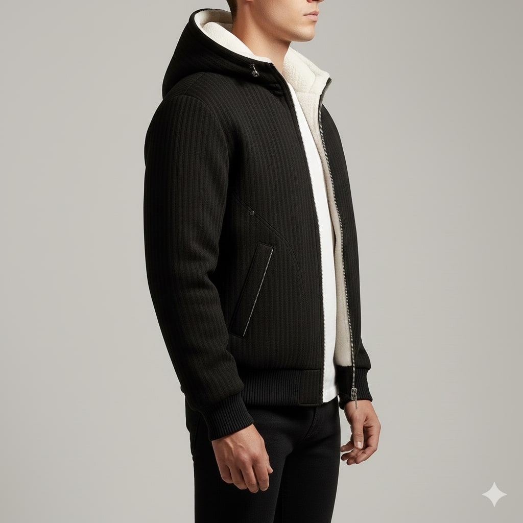 Kamal Men’s Sherpa Hoodie Jacket – Heavyweight Fleece Lined Quilted Zip-Up Jacket