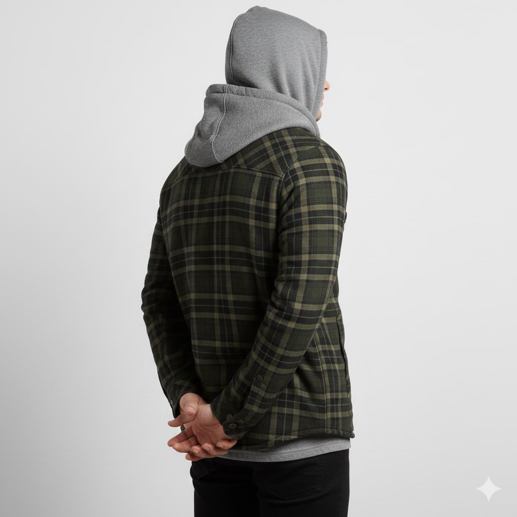 Florent Men’s Hoodie Jacket – Sherpa-Lined Flannel Hoodie for Winter Wear