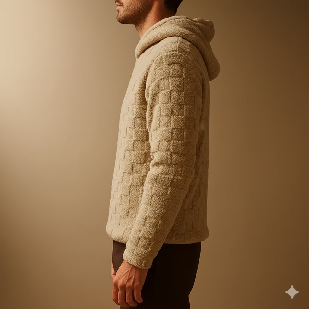 Bastien Unisex Fleece Hooded Jacket – Plush Check Texture in an Oversized Jacket