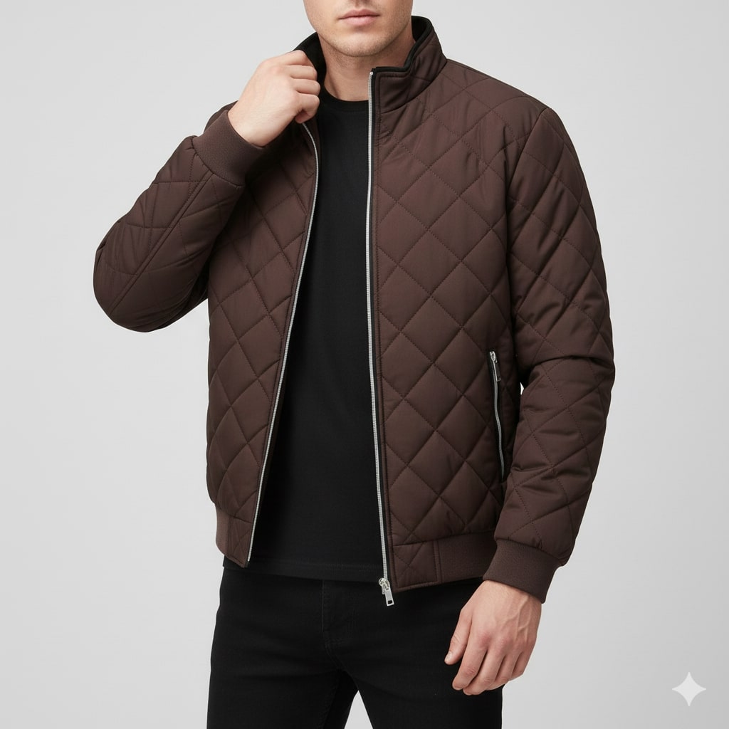 Roel Men’s Quilted Jacket – Diamond Quilted Fleece-Lined Zip-Up Jacket