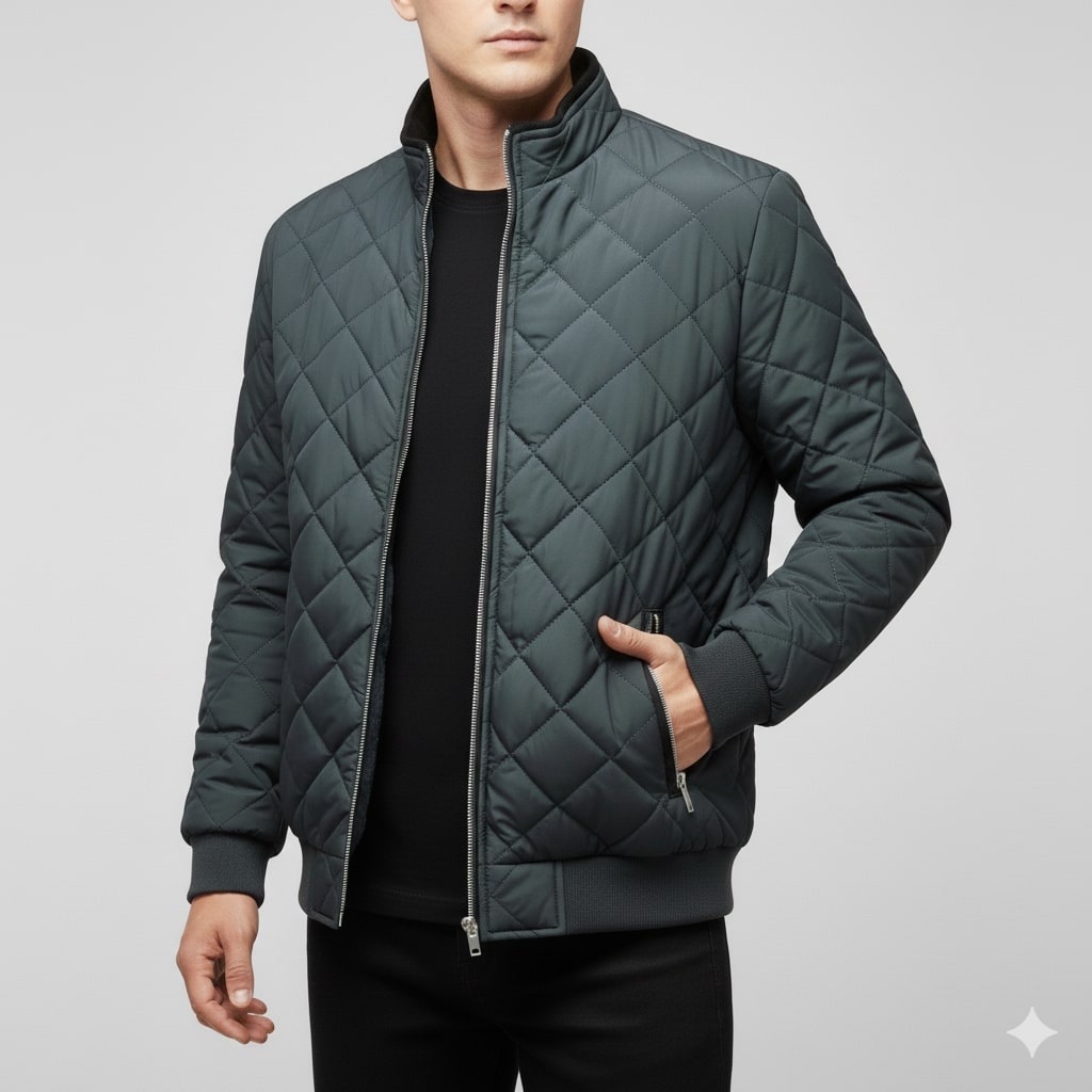 Roel Men’s Quilted Jacket – Diamond Quilted Fleece-Lined Zip-Up Jacket